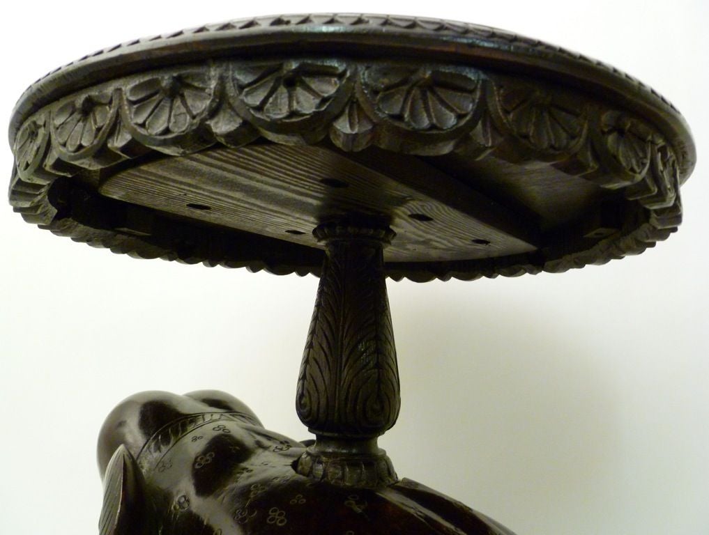 20th Century Indian Carved Elephant Base Table