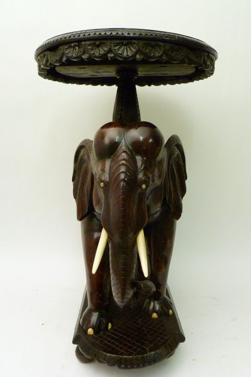 Indian Carved Elephant Base Table 5