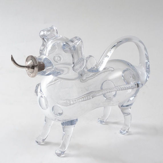 Asprey's Blown Glass Dog Decanter with Silver Spout.
Stamped - Birmingham 1937.

Please note: VAT charges apply if item purchased for export within EU