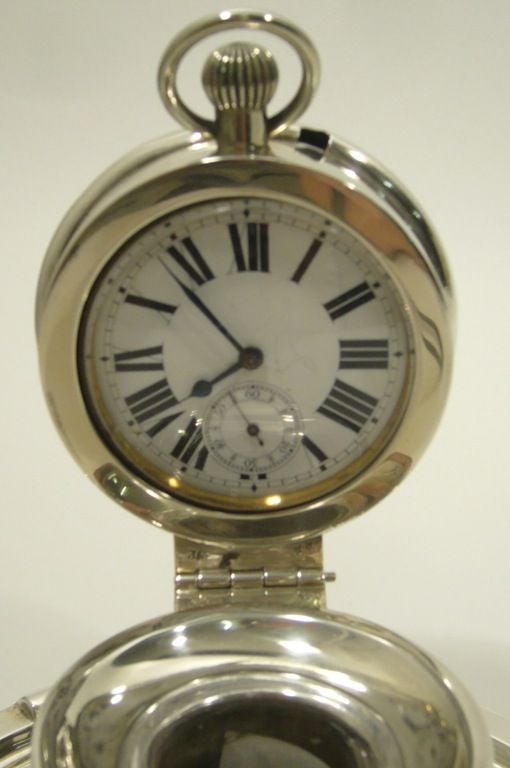 20th Century Captain's Silver Clock Inkwell