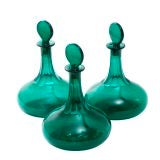 Antique Set 3 Victorian Bristol Green Glass Ship’s Decanters