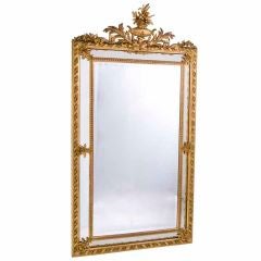 Large French Giltwood Crested Mirror
