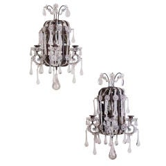 Pair of French Mirror and Glass Wall Lights