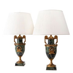 Pair of Neo-Classical Marble and Gilt Bronze Lamps