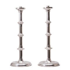 Pair of Monumental Silver Plate Candlesticks