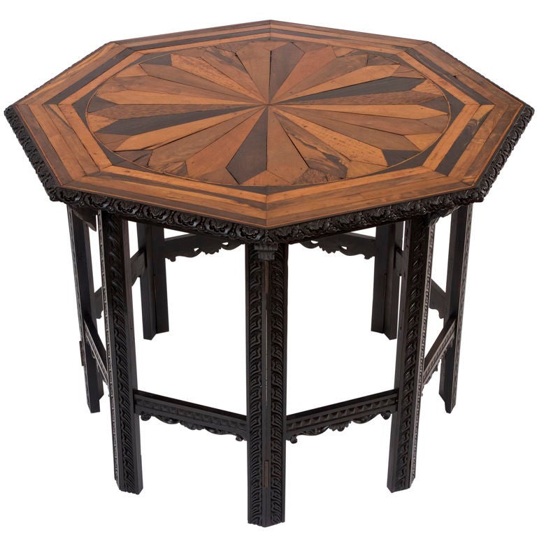 Ceylonese Carved Ebony and Specimen Wood Table