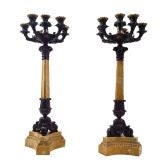 Pair of Bronze and Sienna Marble Candelabra