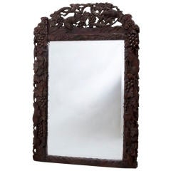 Chinese Hardwood Framed Mirror with Squirrel Motif