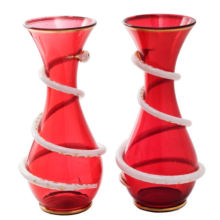 Pair of St Louis Red Glass Vases at 1stDibs