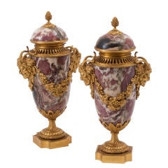 Pair of 'Fleur de Peche' Marble Cassolettes with Ormolu Mounts