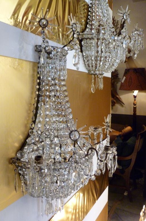Pair of Crystal and Mirror Back Wall Sconces