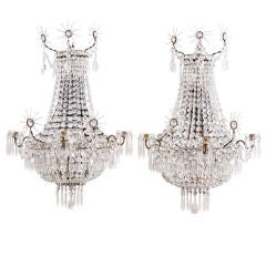 Pair of Crystal and Mirror Back Wall Sconces