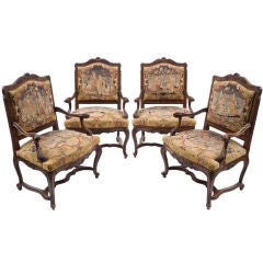 Set of 4 Louis XV Style Walnut Armchairs