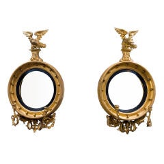 Antique Pair Regency Style Convex Mirrors