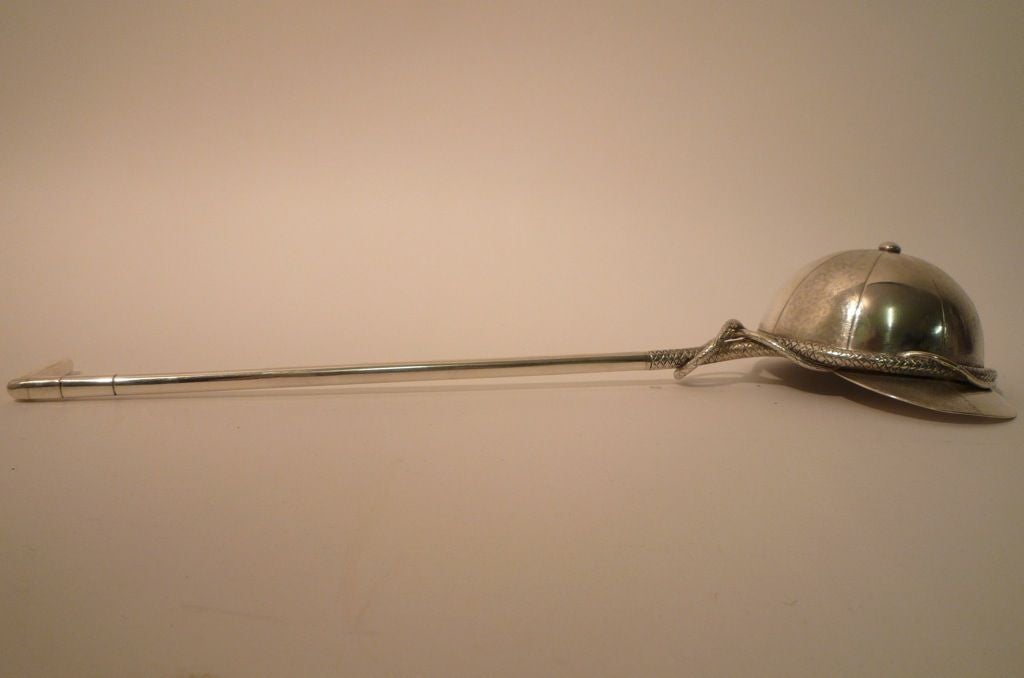 German Unusual Silver Punch Ladle- In the Form of a Riding Crop and Cap