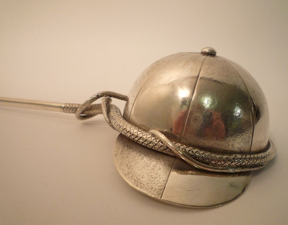 20th Century Unusual Silver Punch Ladle- In the Form of a Riding Crop and Cap