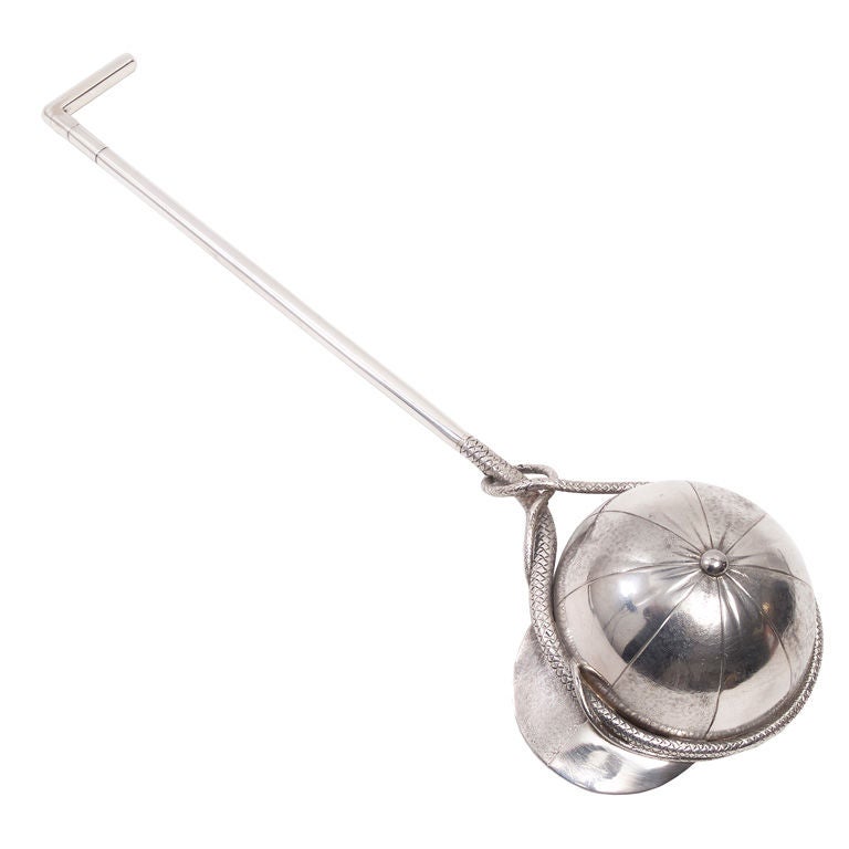 Unusual Silver Punch Ladle- In the Form of a Riding Crop and Cap
