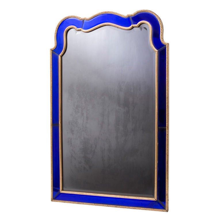 Edwardian Giltwood Mirror with Blue Glass Panels