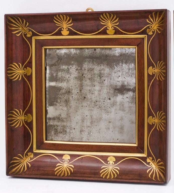 Pair of Mahogany Mirrors with Brass Inlay