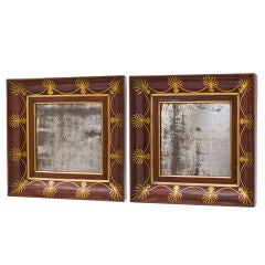 Pair of Mahogany Mirrors with Brass Inlay