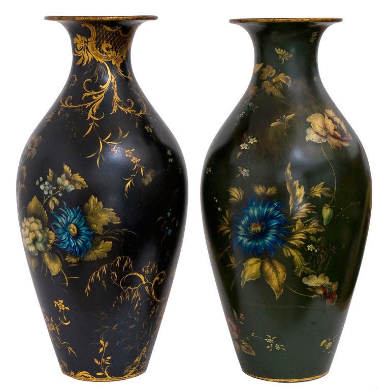 Harlequin Pair of Papier Mâché Vases by Jennens & Bettridge