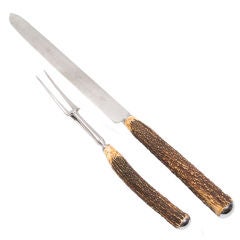 Overscale Carving Knife and Fork with Antler Handles