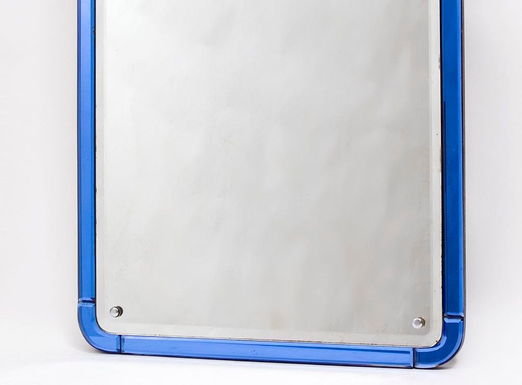 English Edwardian Arch Top Mirror with Blue Glass Border