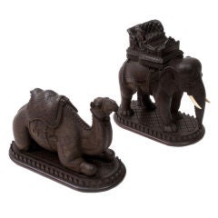 Finely Carved Rosewood Camel and Elephant
