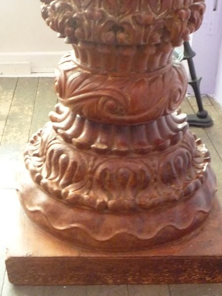 19th Century An Impressive Pair of Indian Carved Acacia Wood Columns