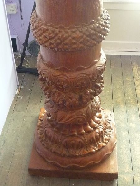 An Impressive Pair of Indian Carved Acacia Wood Columns 1