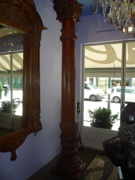 An Impressive Pair of Indian Carved Acacia Wood Columns 2