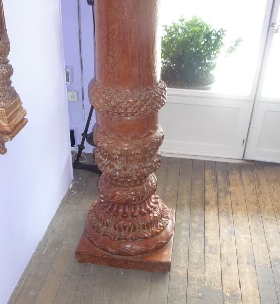 An Impressive Pair of Indian Carved Acacia Wood Columns 4