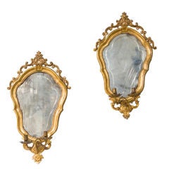 Pair of Shield Shaped Giltwood Mirror Back Wall Sconces