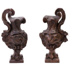 Pair of Grand Carved Grotto Ewers