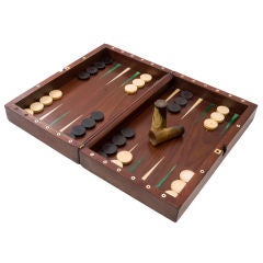 Antique Mahogany and Ivory Gamesbox with Backgammon Interior