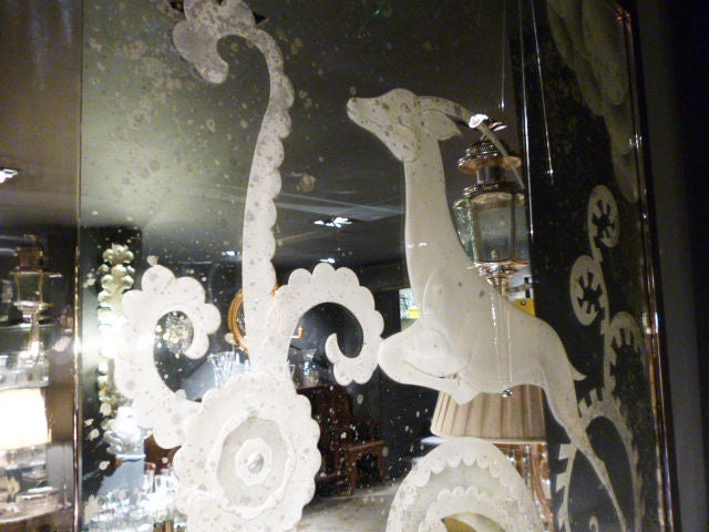 Pair of American Art Deco Engraved Mirrored Panels