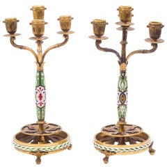 Pair of Fine Champleve Candelabra
