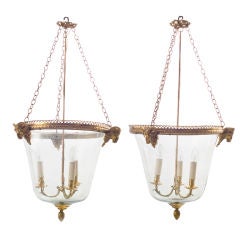 Pair Neo-Classical Cloche Lanterns Mounted with Rams Heads