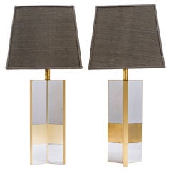 Pair of Chrome and Brass Lamps by Solterr