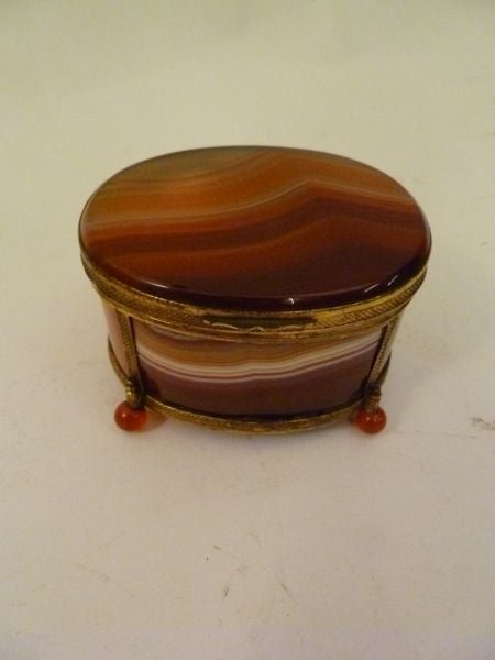 Unusual Oval banded agate and ormolu mounted Palais Royal casket, c1860