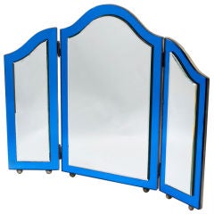 Edwardian Blue Glass Framed Triple Fold  Dressing Table Mirror