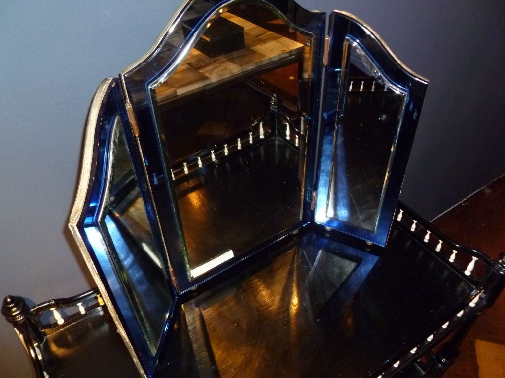 Edwardian Blue Glass Framed Triple Fold  Dressing Table Mirror 1