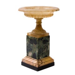 Italian Grand Tour Alabaster Tazza on a Stepped Marble Plinth