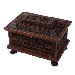 Indian Sandalwood Workbox with Carved Hindu Iconography Indian Sandalwood Workbox with Carved Hindu Iconography