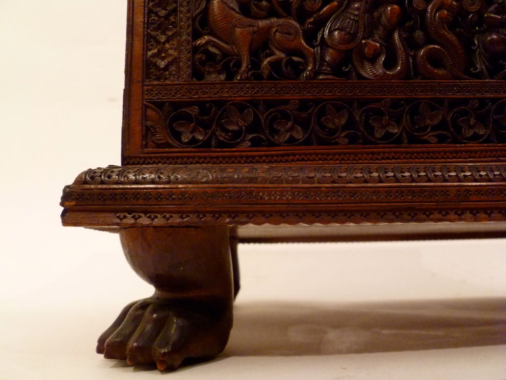 Indian Sandalwood Workbox with Carved Hindu Iconography