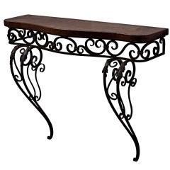 French Wrought Iron Console Table with later Oak Top