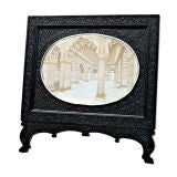 Indian Painted Ivory Panel in a Carved Ebony Frame