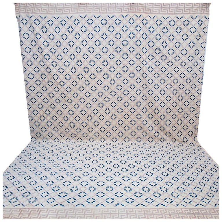 Antique Indian Cotton Dhurrie with Greek Frieze Border