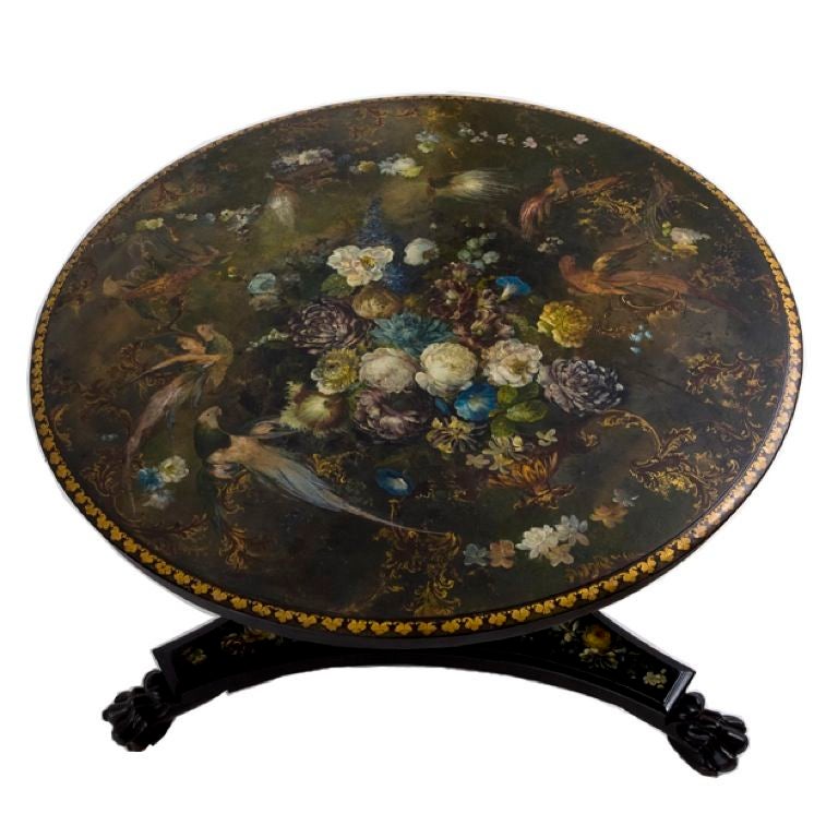 Unique Early Victorian Painted Slate Breakfast Table