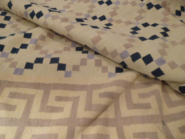 Antique Indian Cotton Dhurrie with Greek Frieze Border 1